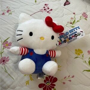 Hello Kitty Plush with Red Bow and Blue Outfit